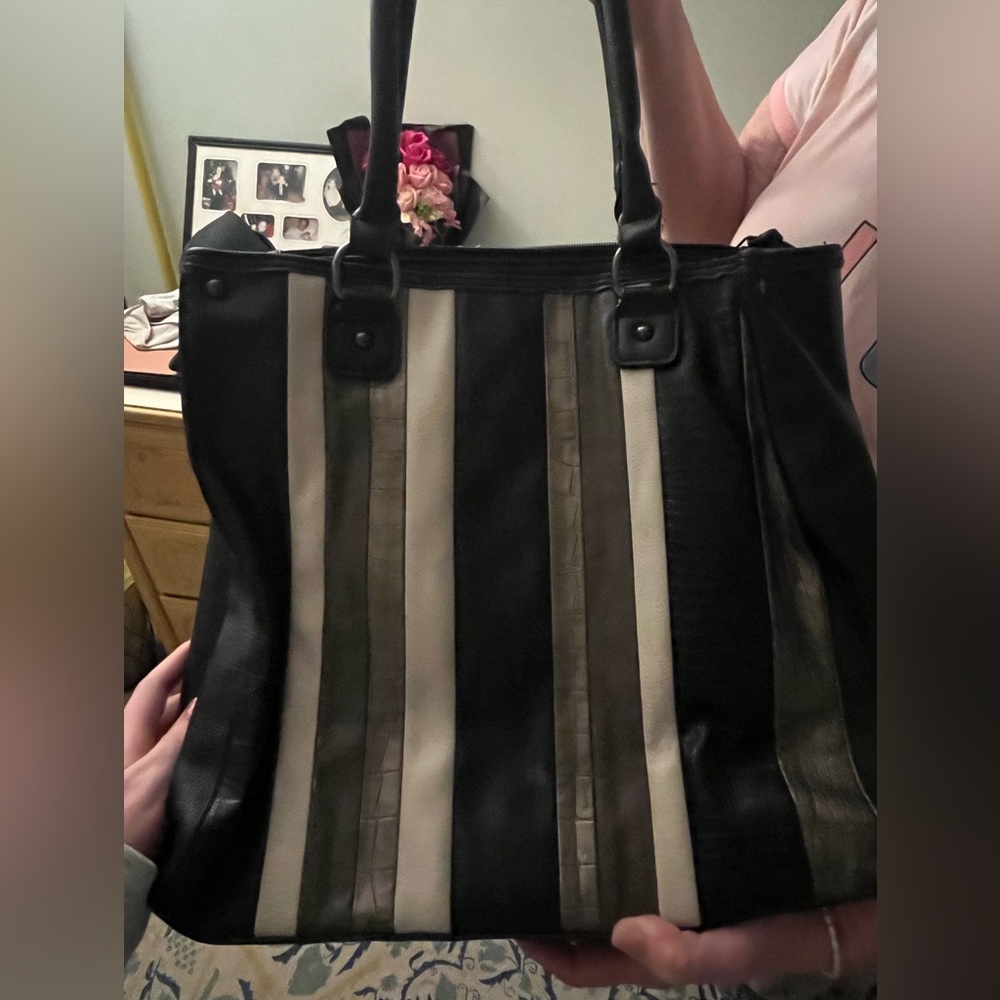 Stylish Black and Cream Striped Bag